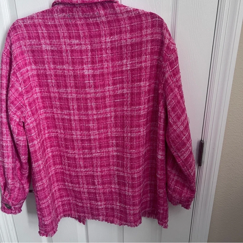 Zara Bright Pink Tweed Button-Up Jacket